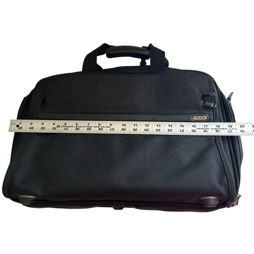 Tumi Expandable Black Nylon Leather Laptop Briefcase Carry On W/Shoulder Strap